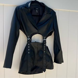 Faux leather buckle strap cutout Jacket